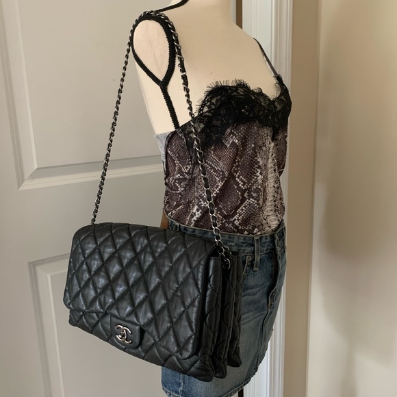 Chanel BLACK Large Jumbo Size 3-Accordion Flap Bag - Picture 3 of 12